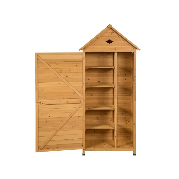 Armoire de Jardin en Sapin Massif avec 5 Etagères Armoire en Bois Toit en Tôle Galvanisé
