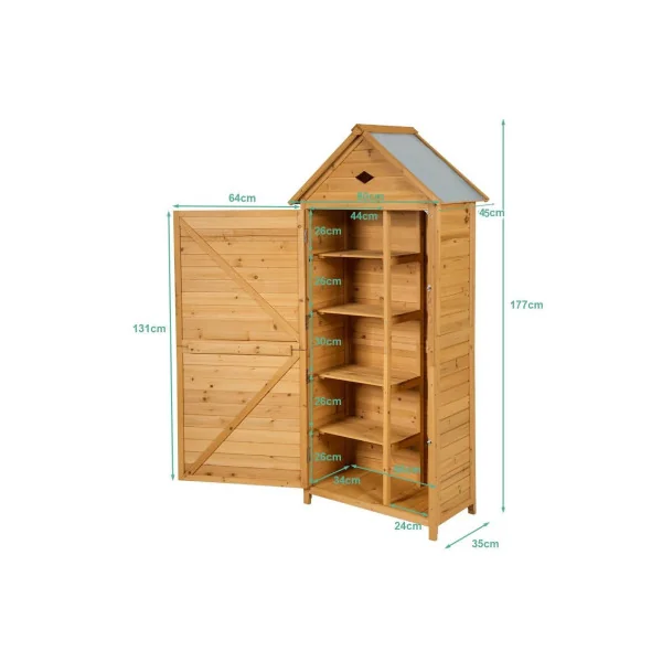 Armoire de Jardin en Sapin Massif avec 5 Etagères Armoire en Bois Toit en Tôle Galvanisé