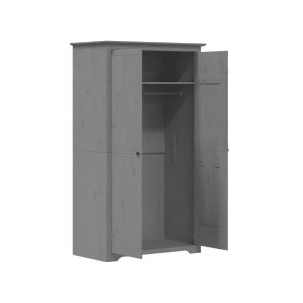 Armoire Grise 2 Portes en Pin Massif Dressing Gris Armoire Chambre Moderne