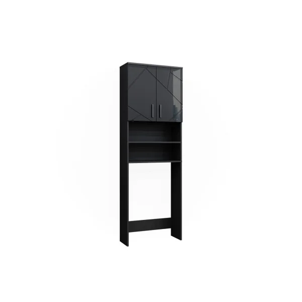 Armoire Lave Linge Anthracite et Brillant Armoire Machine à Laver Armoire Rangement Salle de Bain Sèche Linge