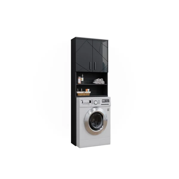 Armoire Lave Linge Anthracite et Brillant Armoire Machine à Laver Armoire Rangement Salle de Bain Sèche Linge