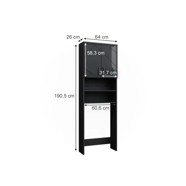 Armoire Lave Linge Anthracite et Brillant Armoire Machine à Laver Armoire Rangement Salle de Bain Sèche Linge