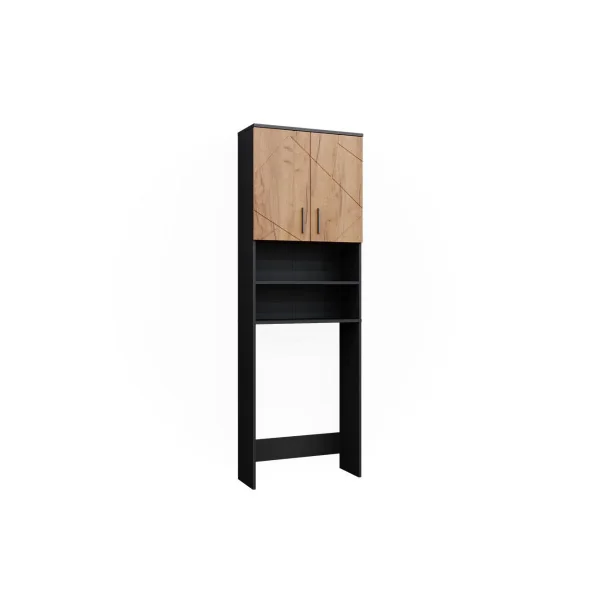 Armoire Lave Linge Noir et Chêne Armoire Machine à Laver Armoire Rangement Salle de Bain Sèche Linge