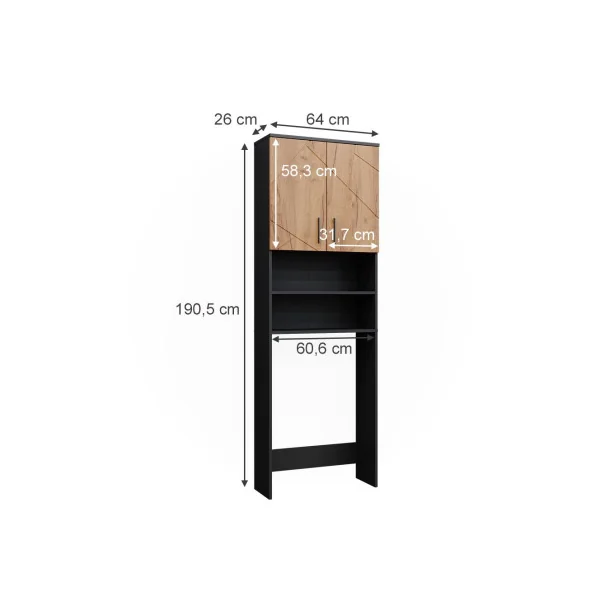 Armoire Lave Linge Noir et Chêne Armoire Machine à Laver Armoire Rangement Salle de Bain Sèche Linge