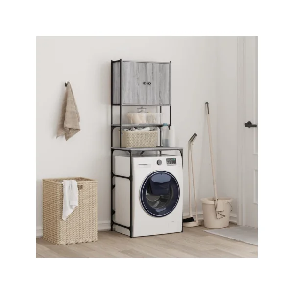 Armoire Machine à Laver Chêne Gris Armoire Sèche Linge Rangement Salle de Bain Gain de Place
