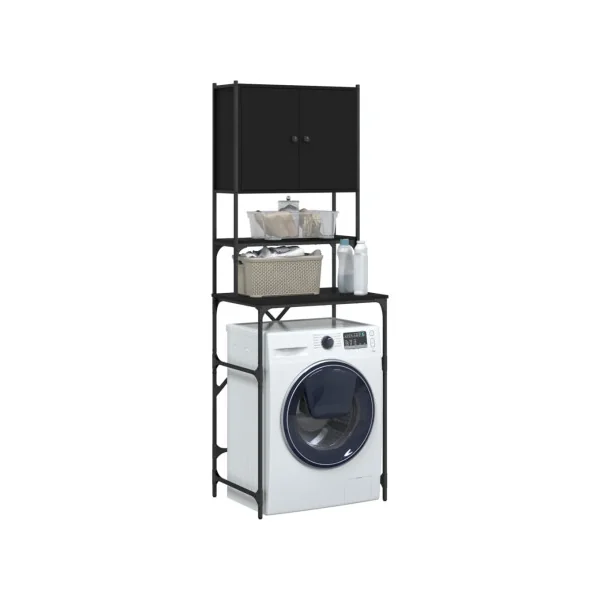 Armoire Machine à Laver Noir Armoire Sèche Linge Rangement Salle de Bain Gain de Place