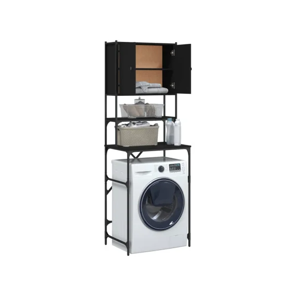 Armoire Machine à Laver Noir Armoire Sèche Linge Rangement Salle de Bain Gain de Place