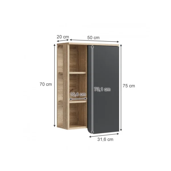 Armoire Murale Salle de bain Anthracite et Chêne Armoire avec rangement de salle de bain