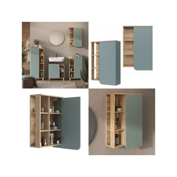 Armoire Murale Salle de bain Vert de Gris et Chêne Armoire avec rangement de salle de bain