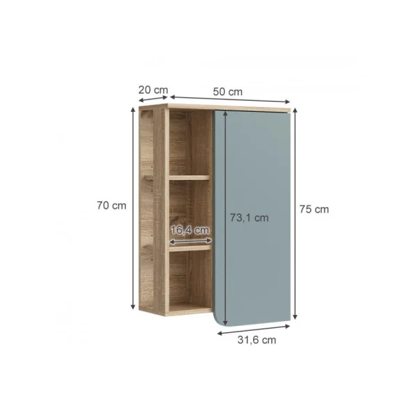Armoire Murale Salle de bain Vert de Gris et Chêne Armoire avec rangement de salle de bain