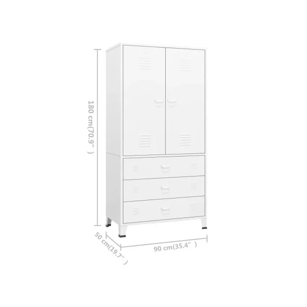 Armoire Métal Blanche Dressing 2 Portes 3 Tiroirs Garde-robe Penderie Chambre