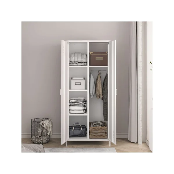 Armoire Métal Blanche Dressing 2 Portes avec Penderie Garde-robe Chambre