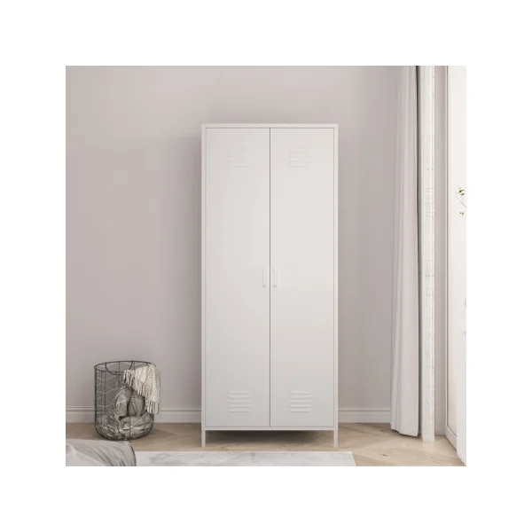 Armoire Métal Blanche Dressing 2 Portes avec Penderie Garde-robe Chambre