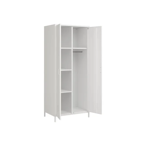 Armoire Métal Blanche Dressing 2 Portes avec Penderie Garde-robe Chambre