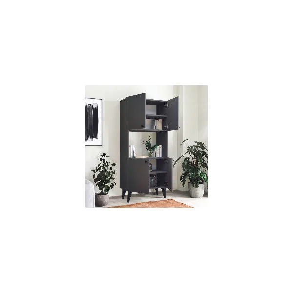 Armoire Noir 4 Portes 5 Etagères Meuble de Rangement Salon Chambre