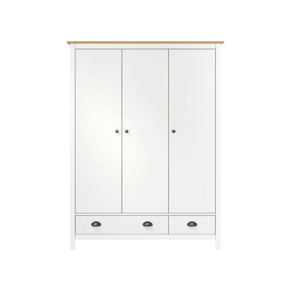 Armoire Pin Blanc et Bois 3 Portes 2 Tiroirs Dressing Armoire Chambre Garde Robe