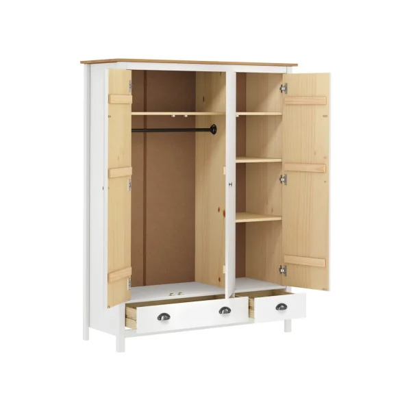 Armoire Pin Blanc et Bois 3 Portes 2 Tiroirs Dressing Armoire Chambre Garde Robe