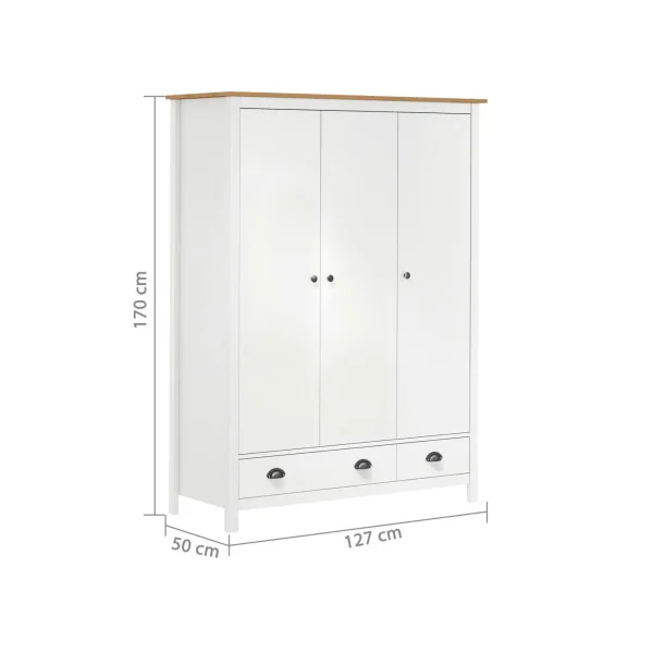 Armoire Pin Blanc et Bois 3 Portes 2 Tiroirs Dressing Armoire Chambre Garde Robe