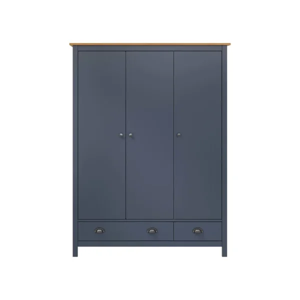 Armoire Pin Gris et Bois 3 Portes 2 Tiroirs Dressing Armoire Chambre Garde Robe