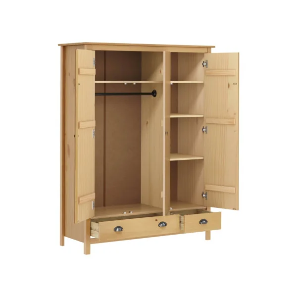 Armoire Pin Marron Miel 3 Portes 2 Tiroirs Dressing Armoire Chambre Garde Robe