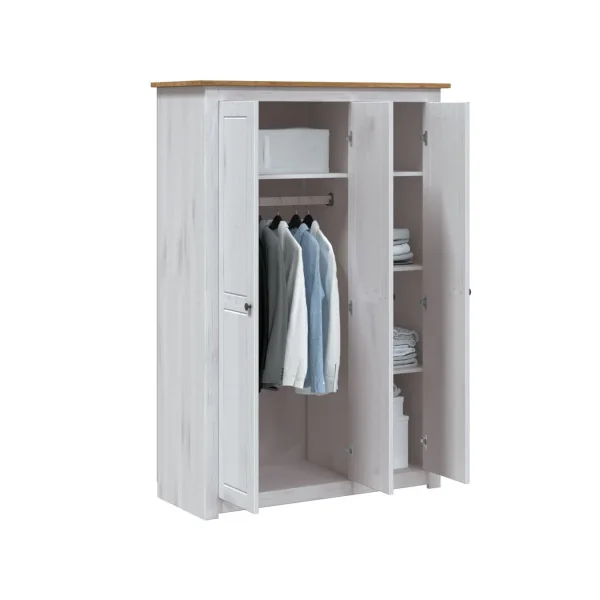 Armoire Pin Massif Bois Blanc 3 Portes Dressing Armoire Chambre Garde Robe
