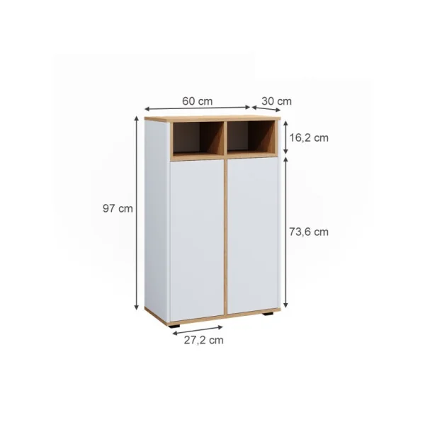 Armoire Salle de Bain Blanc et Chêne Meuble Rangement avec Portes et Compartiment Ouvert