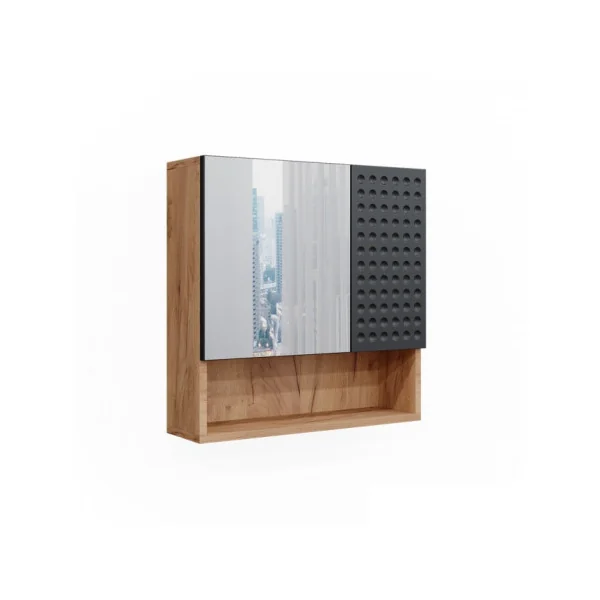 Armoire Salle de Bain Chêne Anthracite avec Miroir Armoire avec Rangement Meuble Miroir Salle de Bain
