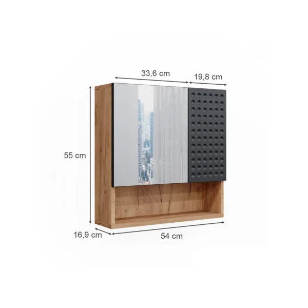 Armoire Salle de Bain Chêne Anthracite avec Miroir Armoire avec Rangement Meuble Miroir Salle de Bain