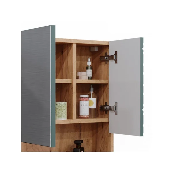 Armoire Salle de Bain Chêne Vert avec Miroir Armoire avec Rangement Meuble Miroir Salle de Bain