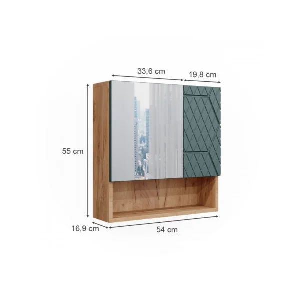 Armoire Salle de Bain Chêne Vert avec Miroir Armoire avec Rangement Meuble Miroir Salle de Bain