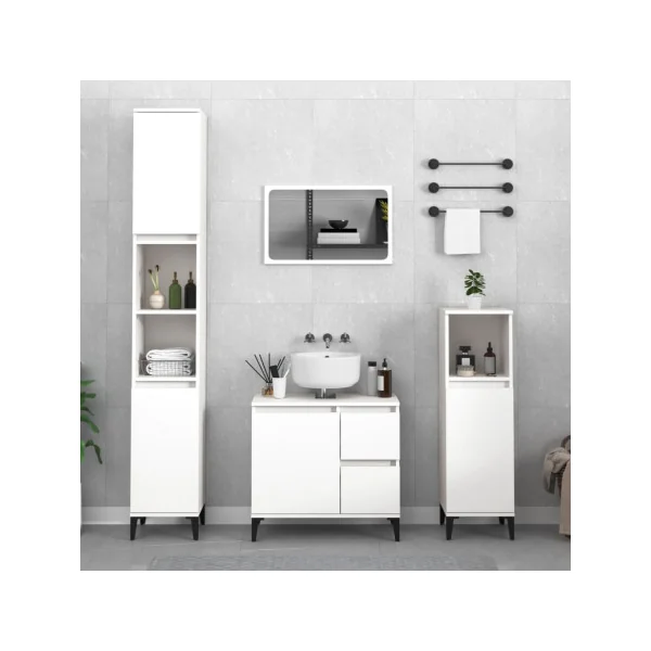 Armoire Salle de Bain Haute Blanc Colonne Salle de Bain 2 Placards Pieds Métal