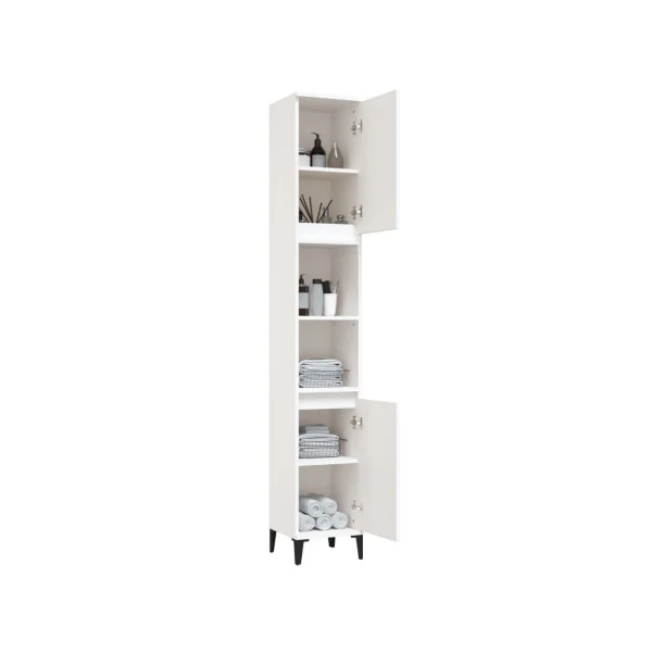 Armoire Salle de Bain Haute Blanc Colonne Salle de Bain 2 Placards Pieds Métal