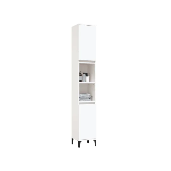 Armoire Salle de Bain Haute Blanc Colonne Salle de Bain 2 Placards Pieds Métal