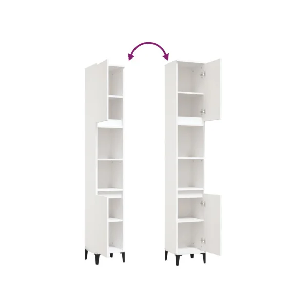 Armoire Salle de Bain Haute Blanc Colonne Salle de Bain 2 Placards Pieds Métal