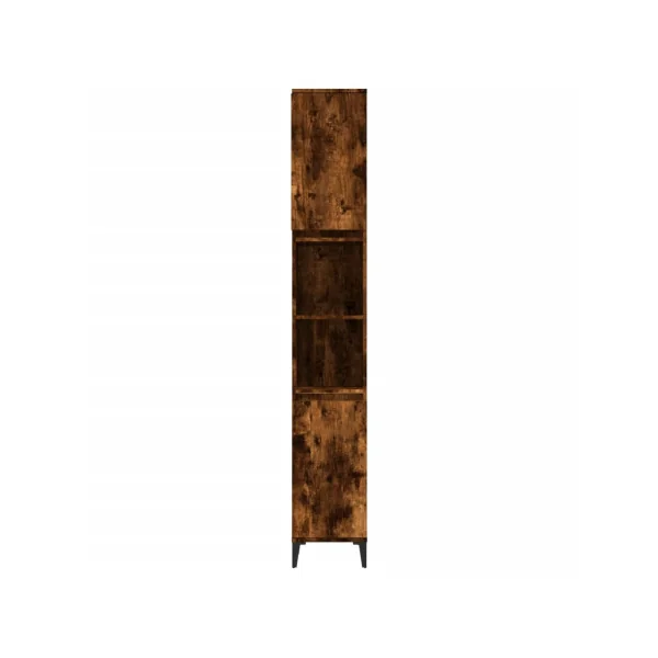 Armoire Salle de Bain Haute Chêne Fumé Colonne Salle de Bain 2 Placards Pieds Métal