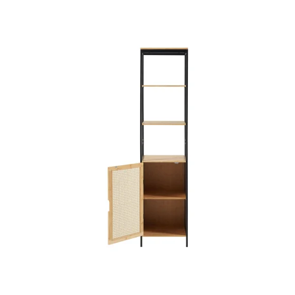 Armoire Salle de Bain Haute Colonne de Salle de Bain Bambou Rotin et Noir