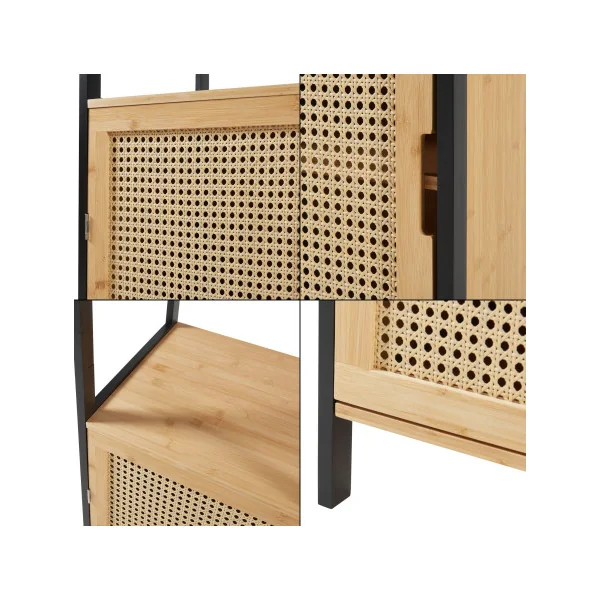 Armoire Salle de Bain Haute Colonne de Salle de Bain Bambou Rotin et Noir