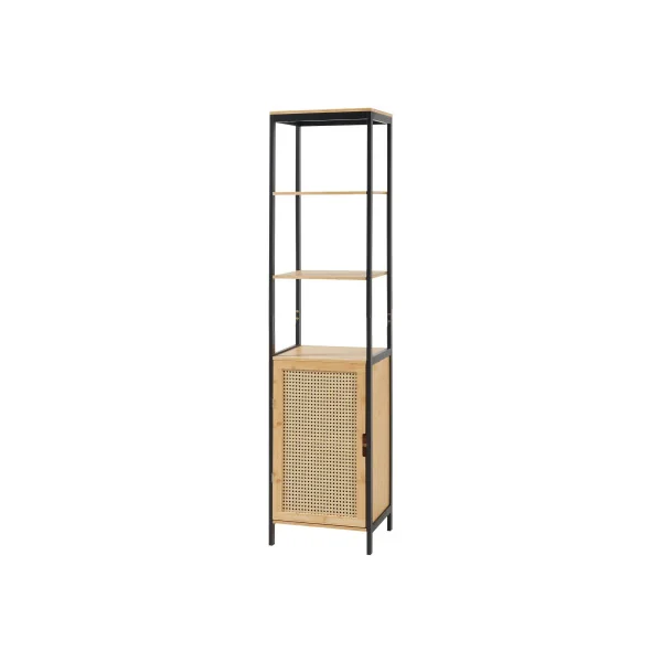 Armoire Salle de Bain Haute Colonne de Salle de Bain Bambou Rotin et Noir
