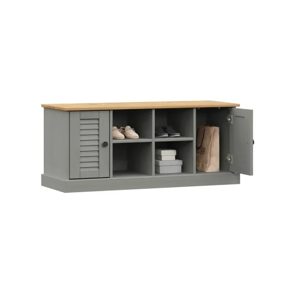 Banc Chaussures Bois Massif Pin Gris Meuble Chaussure Entrée