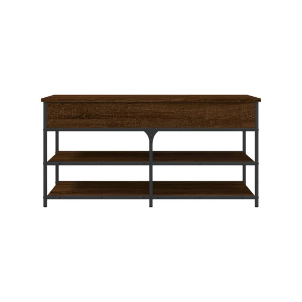 Banc Chaussures Chêne Marron Acier Coffre de Rangement Banc d'Entrée avec Etagère Chaussure