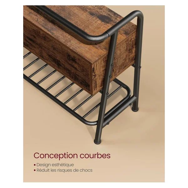Banc Chaussures Industriel Meuble d'Entrée avec Grand Tiroir métal et bois