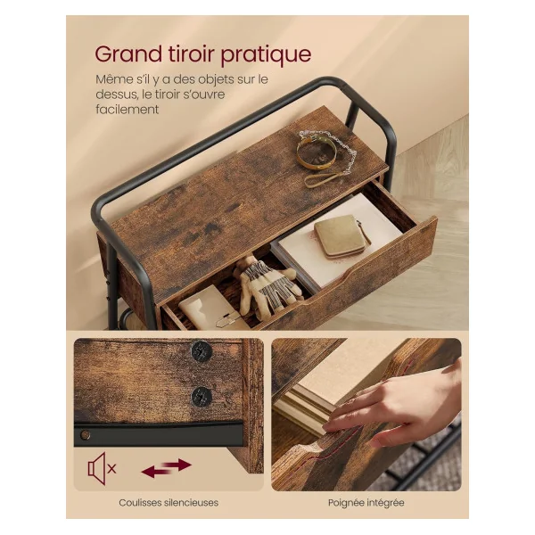 Banc Chaussures Industriel Meuble d'Entrée avec Grand Tiroir métal et bois