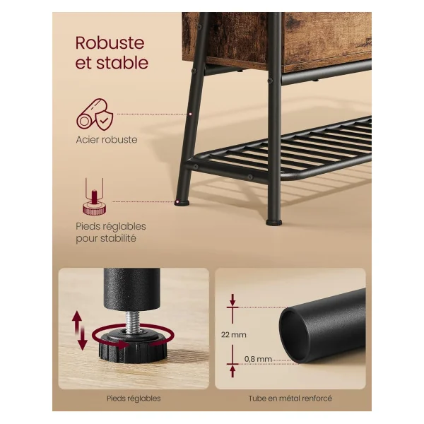 Banc Chaussures Industriel Meuble d'Entrée avec Grand Tiroir métal et bois