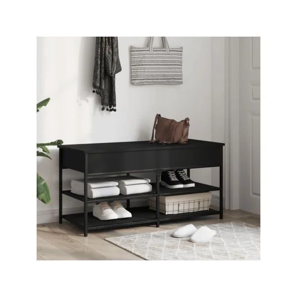 Banc Chaussures Noir Acier Coffre de Rangement Banc d'Entrée avec Etagère Chaussure