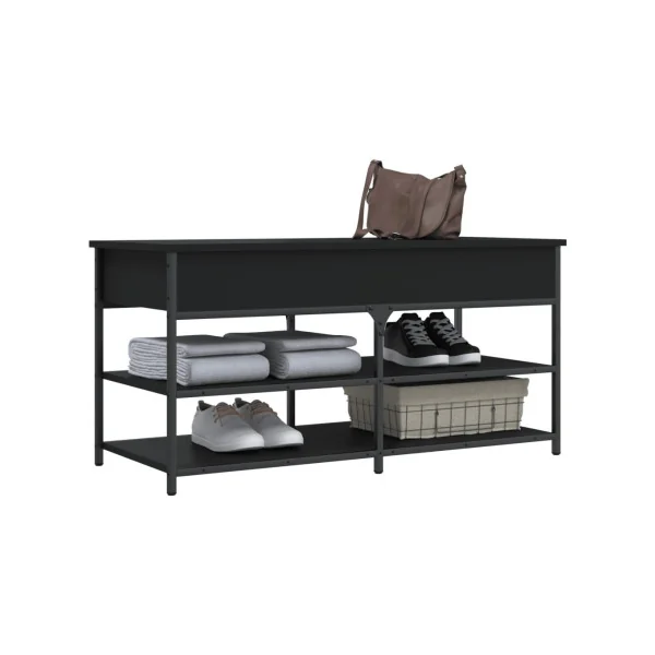 Banc Chaussures Noir Acier Coffre de Rangement Banc d'Entrée avec Etagère Chaussure