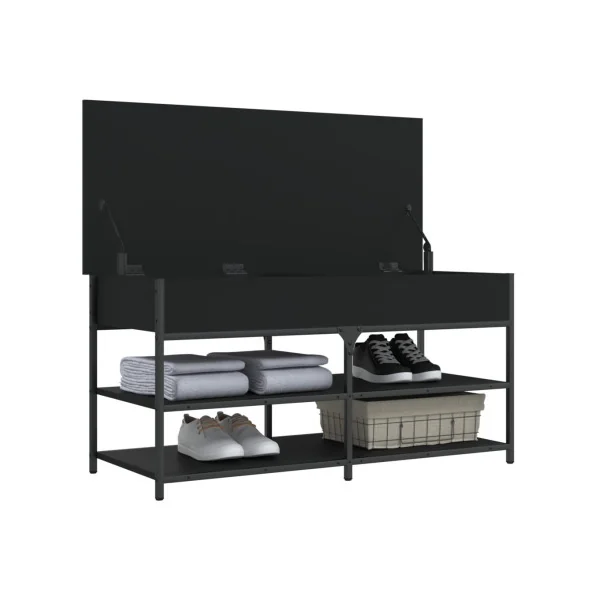 Banc Chaussures Noir Acier Coffre de Rangement Banc d'Entrée avec Etagère Chaussure