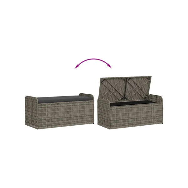 Banc de Jardin avec Coffre Rangement en Résine Tressée Gris 115 cm