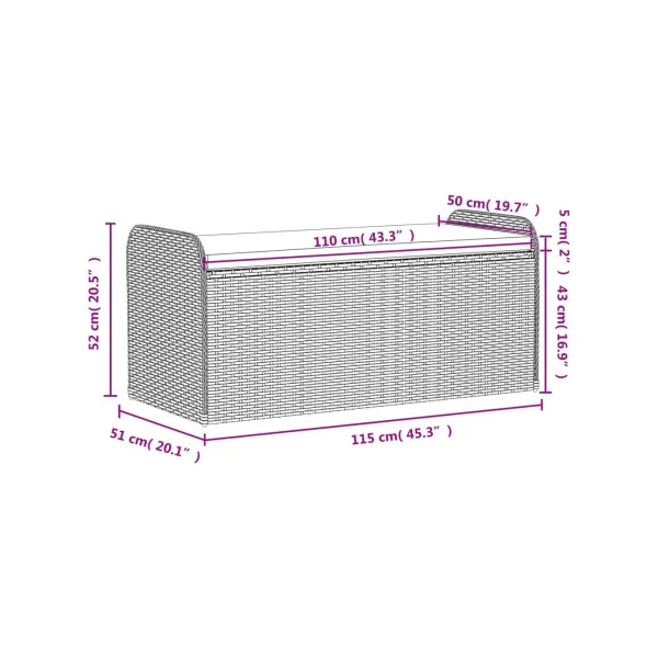 Banc de Jardin avec Coffre Rangement en Résine Tressée Gris 115 cm