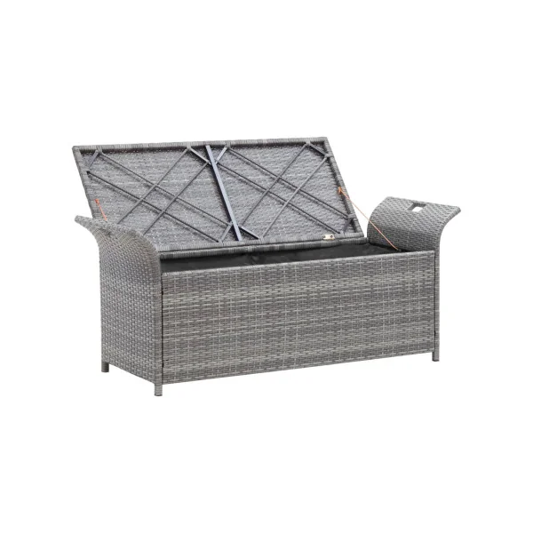 Banc de Jardin avec Coffre Rangement en Résine Tressée Gris 138 cm