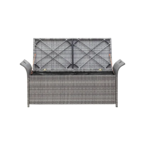 Banc de Jardin avec Coffre Rangement en Résine Tressée Gris 138 cm